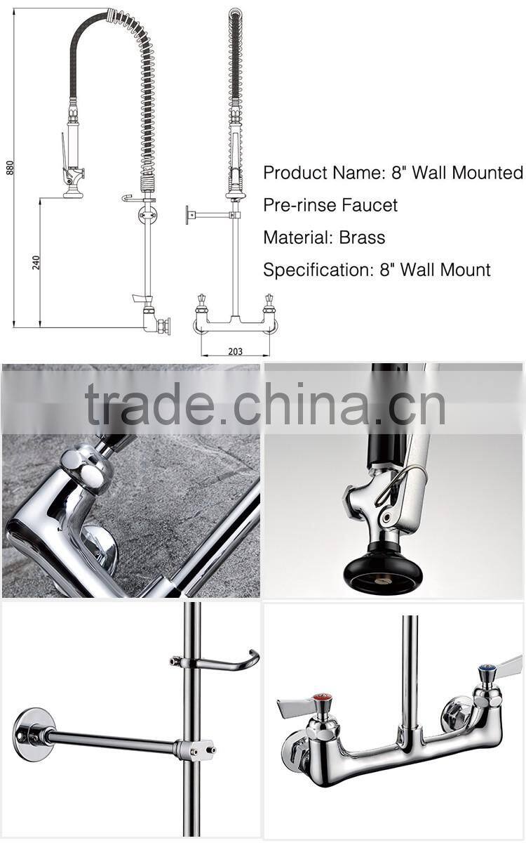 wholesale wall mounted dual handle pull out upc brass commercial pre-rinse industrial kitchen faucet