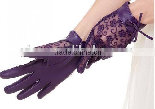 Stylish Girls Sexy Lace Gloves Purple Black Leather Sexy Lace Gloves