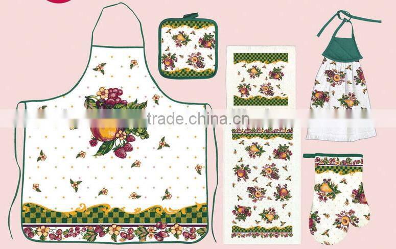 silk screen pigment printing vintage style apron set with chinese hot pot set