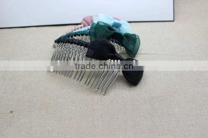 Elegant Girl Cute Bow Tie Metal Hair Comb Wrapped Ribbon Mixed Colors