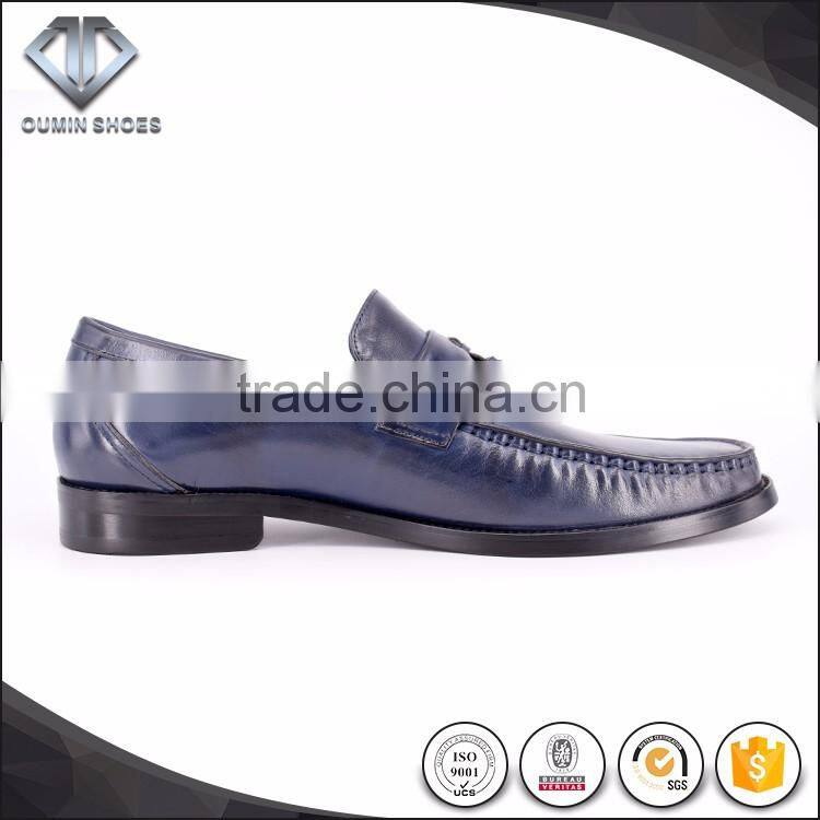 100% HAND MADE slip on leather moccasin dress shoes italian style blue color