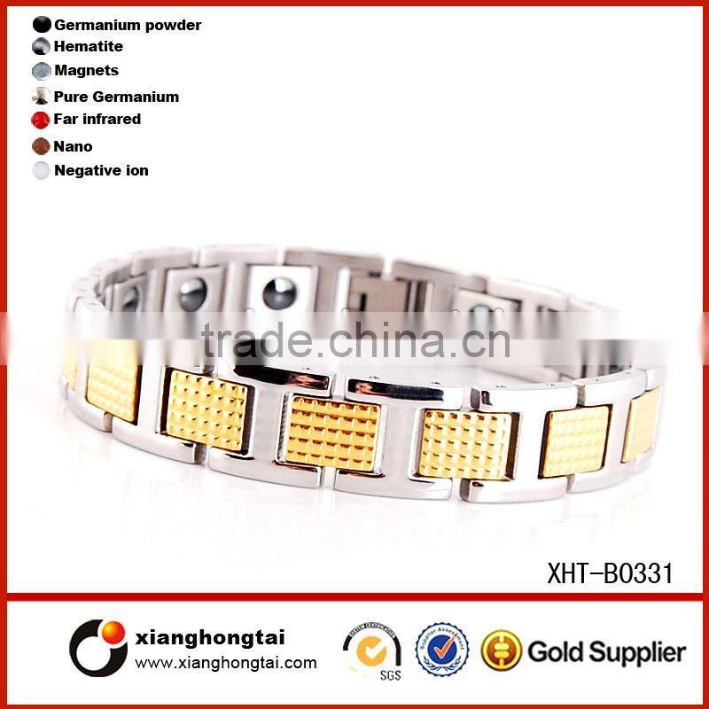gold plated fashion mens magnetic bracelet, charm bracelet men, stainless steel smart bracelet