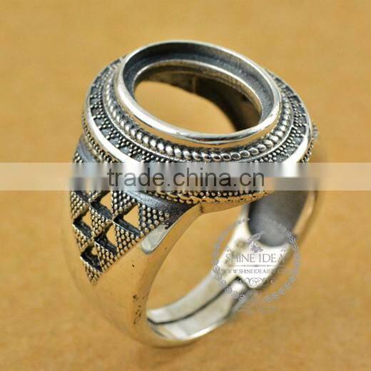 10*13mm 925 sterling silver antiqued silver vintage style oval bezel ring base blank supplies DIY findings 1223065
