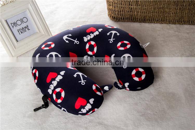 Printed Spandex fabric u shape pillow,with button and hook