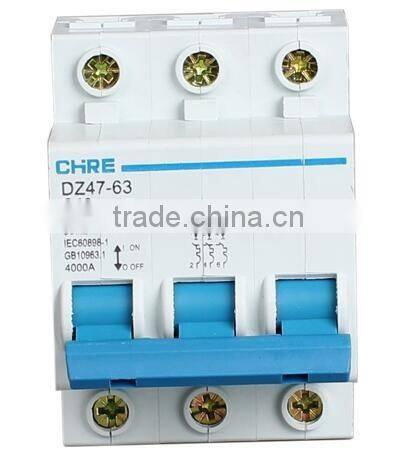 3P MCB mini cuicuit breaker with high quality and best price DZ47-63 CHRE China factory