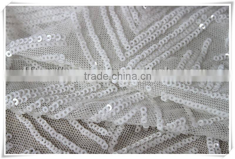 Latest white sequin mesh fabric, wholesale sequin polyester mesh fabric