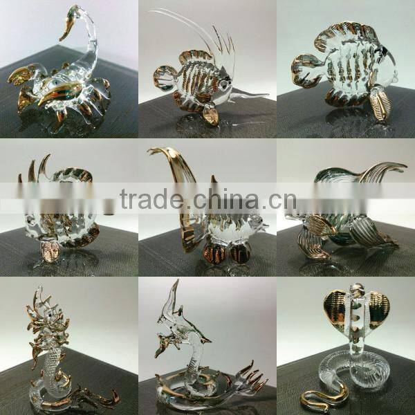 Crystal Dragon Hand Blown Clear Glass Art Gold Trim Figurines Home Decor / Fancy Collection / Gift