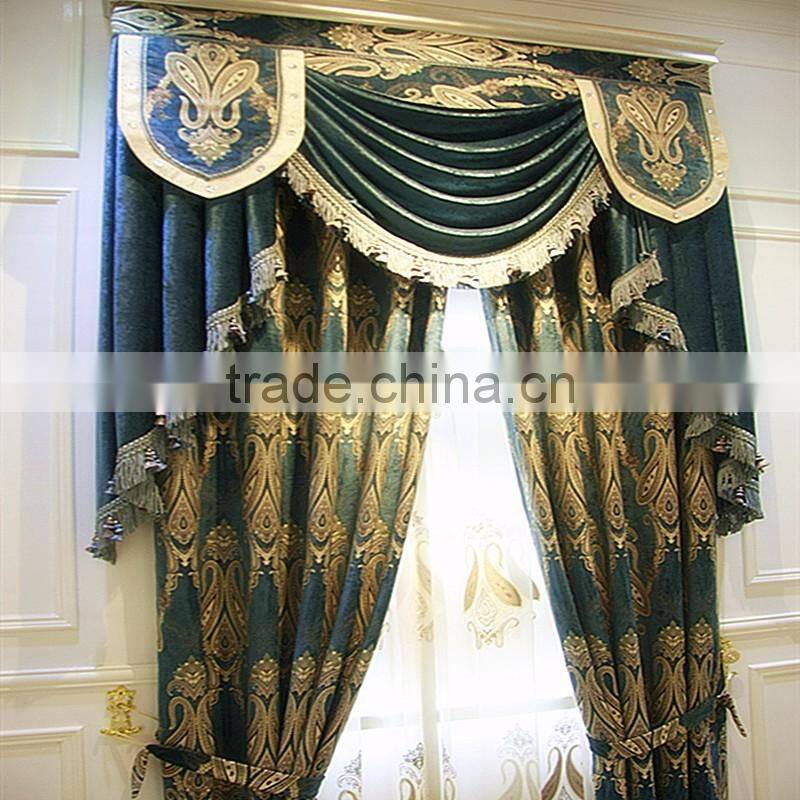 Luxury Embroidery Window Curtains/ Made in China Luxury Embroidered Hotel Curtains and Drapes with Backing Valance