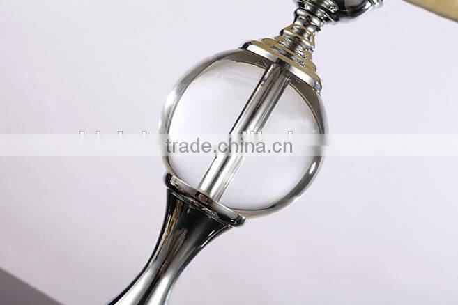 Silver electroplate metal K9 clear crystal lamp body table lamp with fabric lampshade