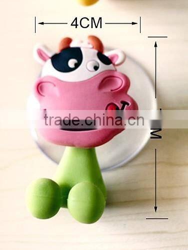 3D cartoon rubber silicone toothbrush holder, cute animal tooth hook with sucker