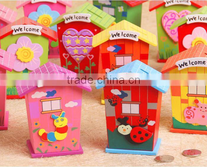 kids cartoon house wooden saving box&money box