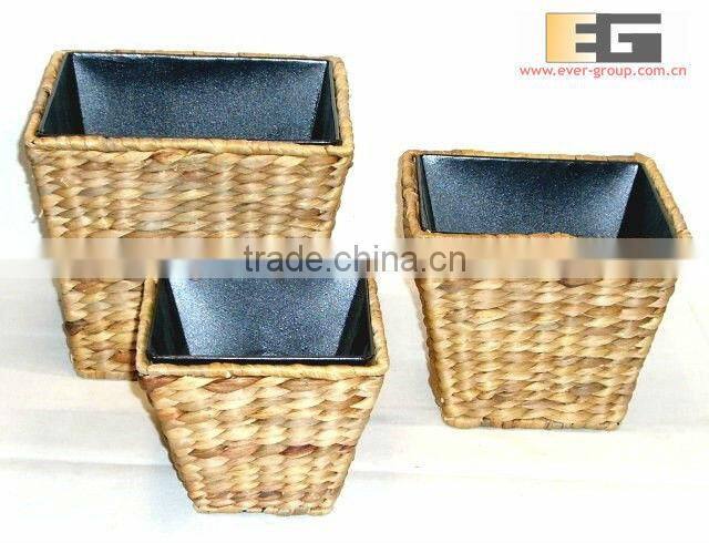 round shape water hyacinth weaving garden planter/vase with zinc