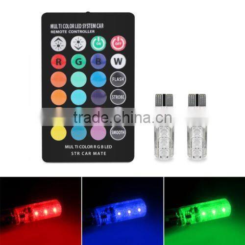 T10/W5W/168 LED Car RGB White Reading Light Interior Remote Control Bombillas