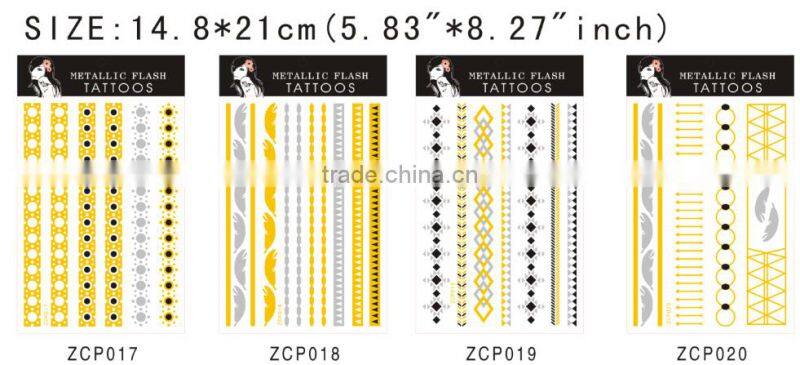 T003-002 cheap gold silver tattoo sticker metallic removal temporary flash tattoo sticker design
