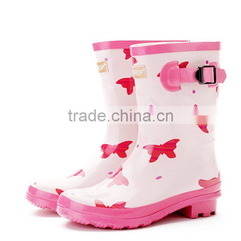 black white tartan print women rubber wellington