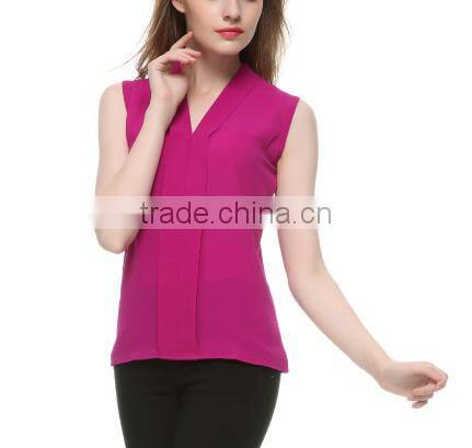 2016 Women V neck 6 colors Sleeveless Chiffon Blouses