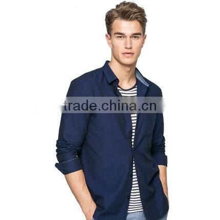 Turn-down Collar blank slim fit shirts cotton long sleeve casual shirts for men