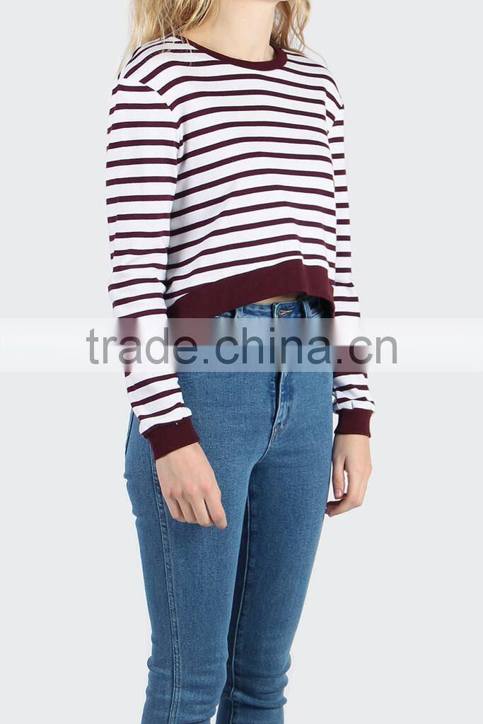 Wholesale fashion comfort color stripe fabric cropped sweatshirts