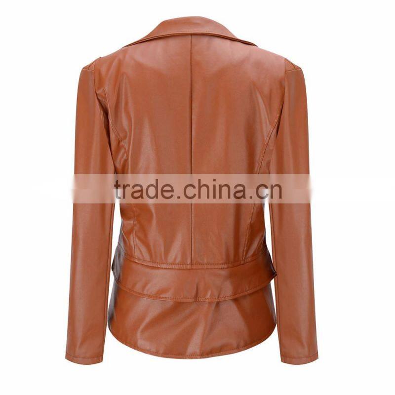 New winter apparel blank motorcycle pu leather jacket for women