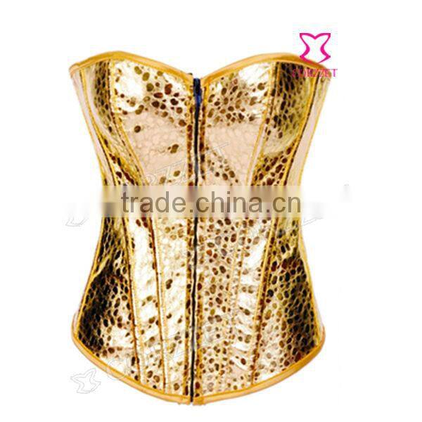 Factory Wholesale Women Leather Corset Bustiers Gold/Silvery PVC corst