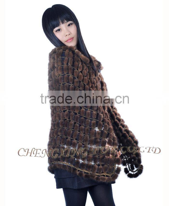 CX-B-M-56 Wholesale Women Cape Mink Fur Fashion Poncho/ Fur Shawl