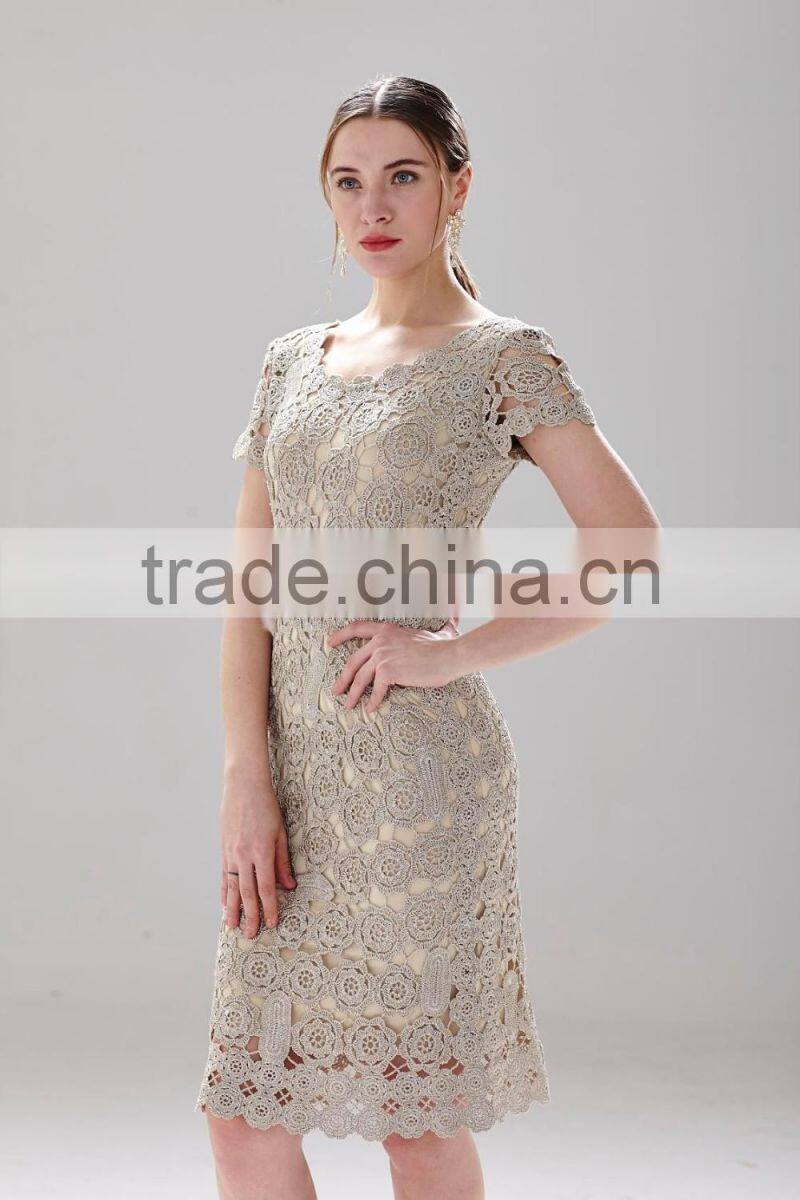 lady's latest high quality popular fashion crochet lace party dress