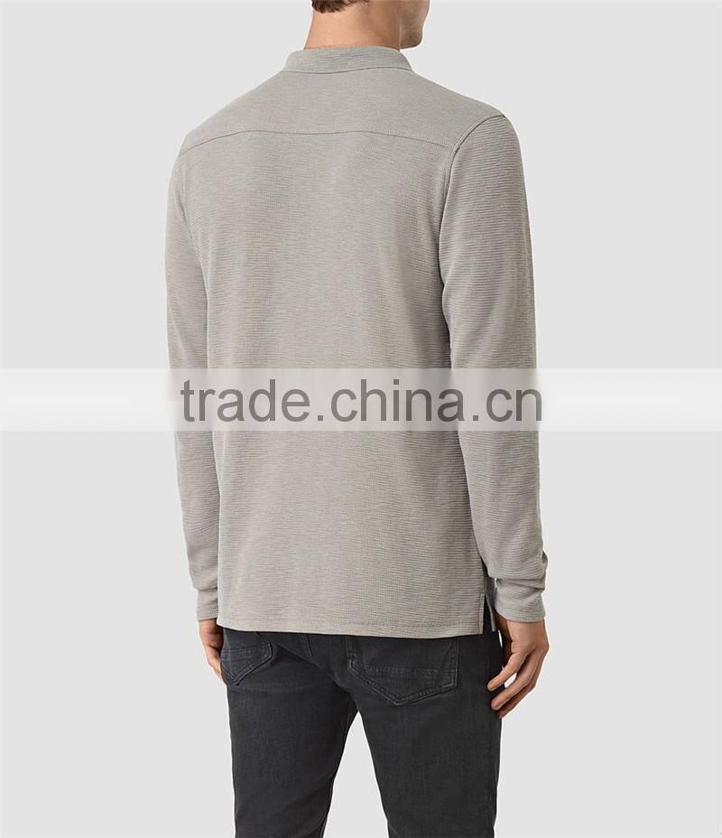 MGOO New Arrival Custom Long Sleeves Mens Polo Shirts 100% Cotton Grey Shirts Logo Embroidery Bulk Tops