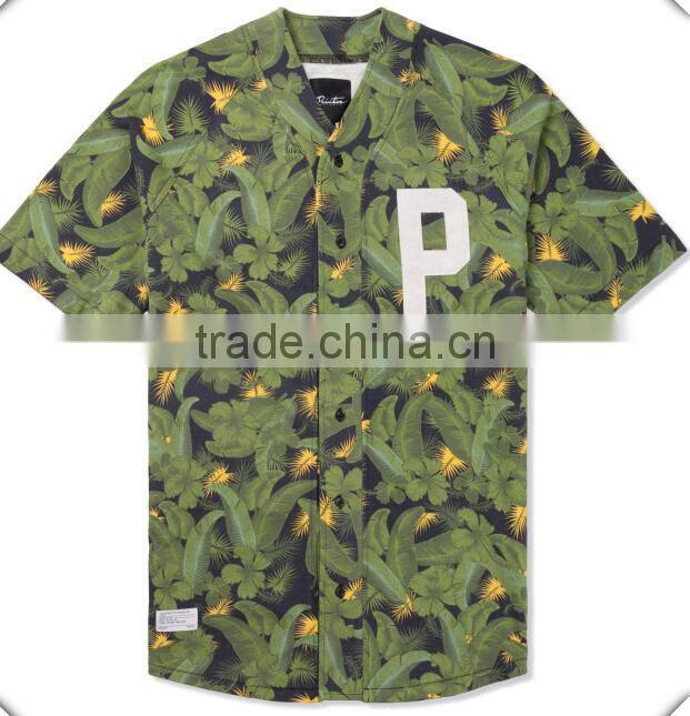 custom All over print sublimation baseball jersey with button and embroidery logo patch for men streetwear wholesale