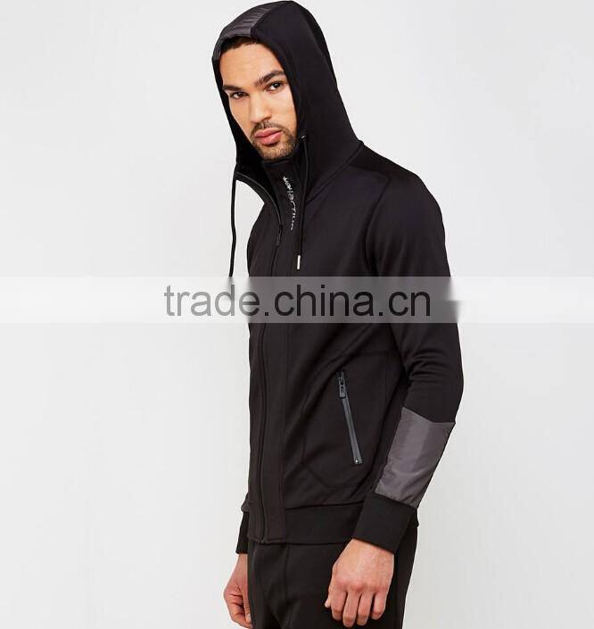 2017 custom cotton balck track men jacket with hoodie