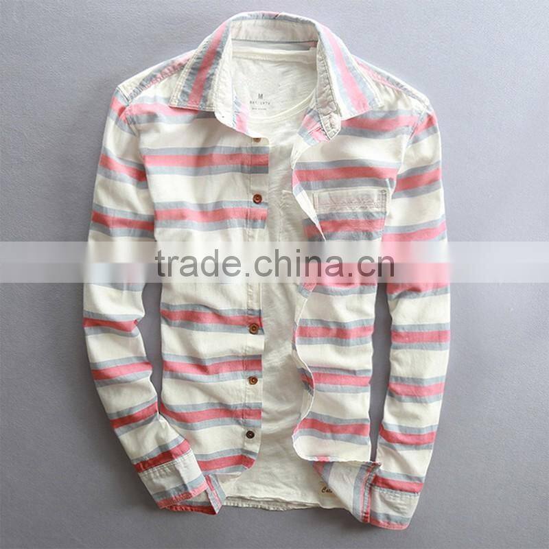 men fashion 100% cotton long sleeve custom striped casual shirt