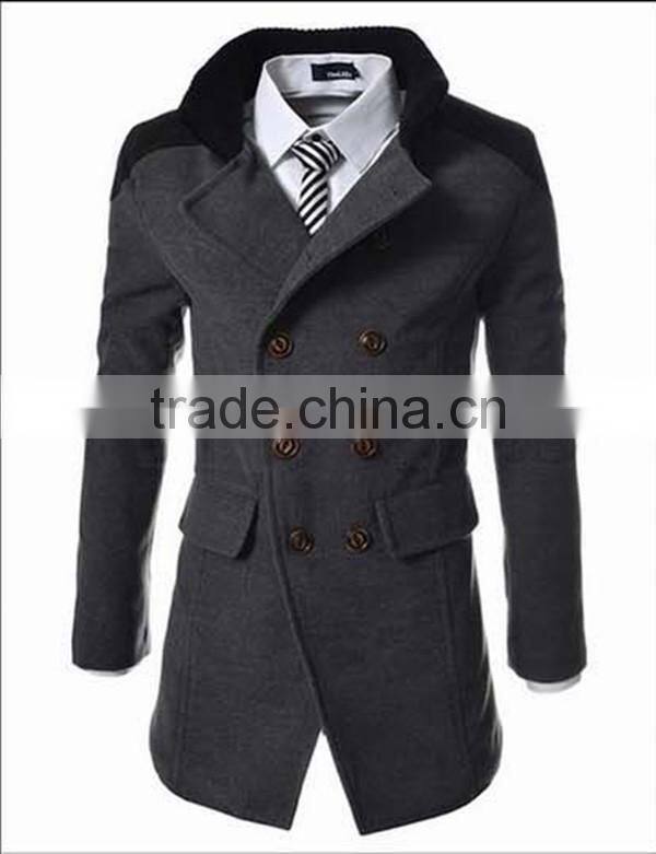 Hot sale long sleeve woolen black navy and gary warm 4 size for choice coat of wool