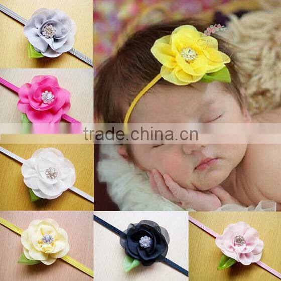new born baby girl headband, small chiffon flower baby headband