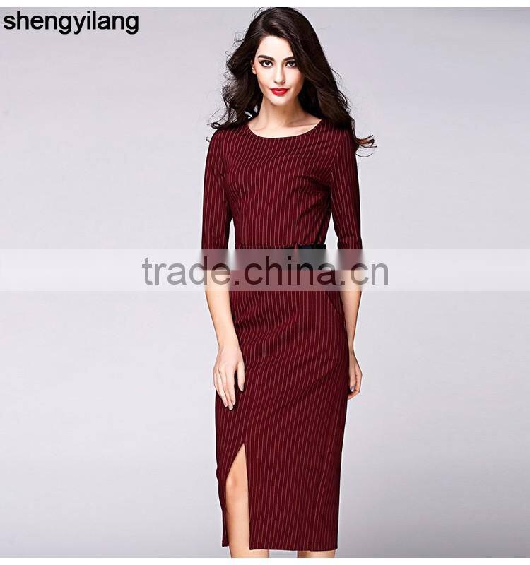 wholesale simple striped long dress with belt