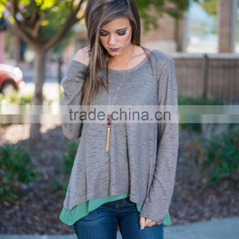 Fashion women long sleeve solid tops blouses for wholesale 2017