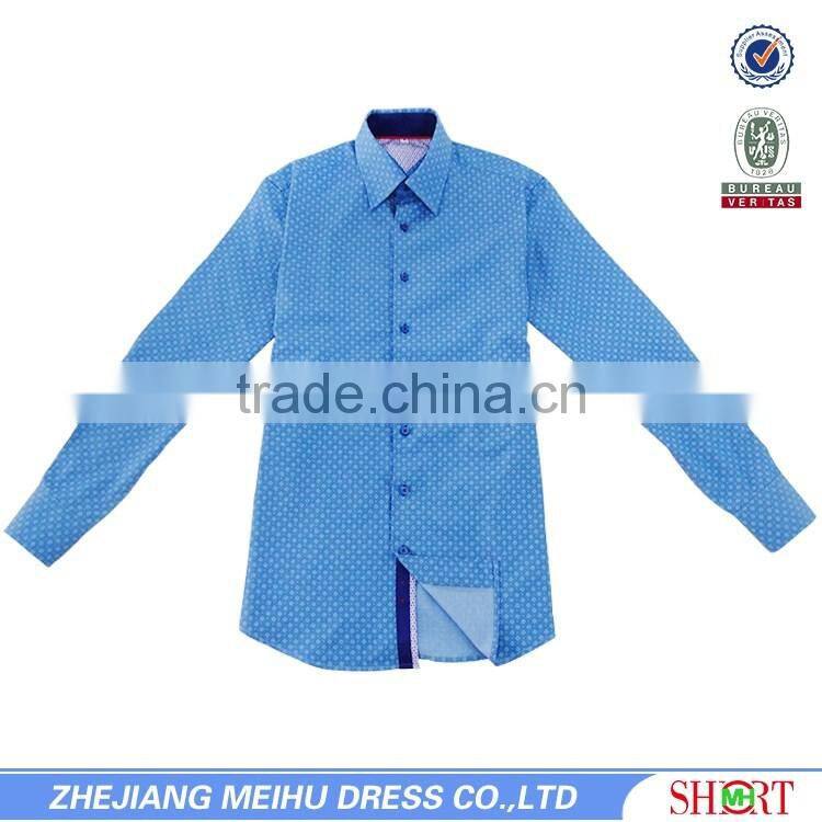 latest cut away collar contrast color dark blue dobby long sleeve shirt