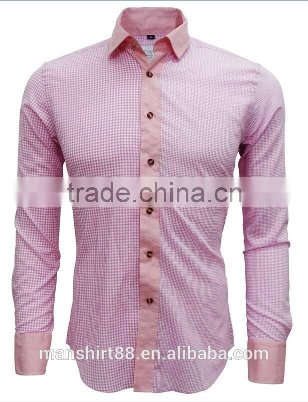 Latest shirt designs Pink linen&cotton high fashion casual shirts for men