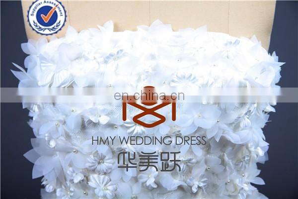 HMY-E0434 Strapless Full Handmade Flower Bodice Exquisite Lace Overlay Two Piece Designer Wedding Dress 2015