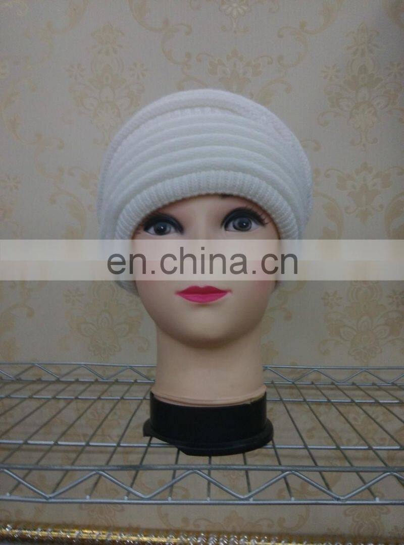 New Style Fashion Wool Knitted With Raccoon Fur Pompom Beanie Hat