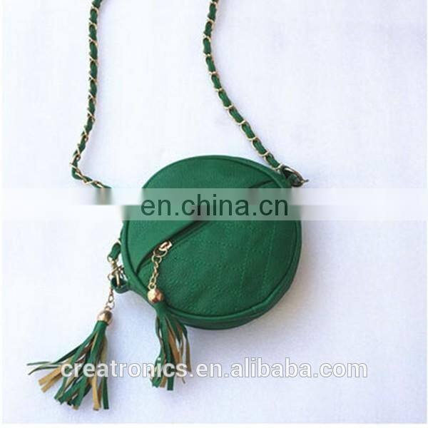 CR fast delivery styling elegant round shape tassels zipper with long chain women purse red crossbody shoulder bag