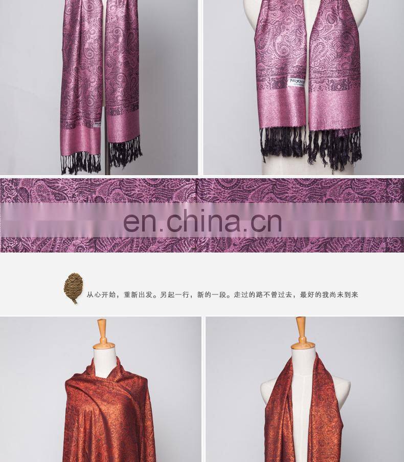 cashew flower with wire line viscose jacquard pashmina shawl & scarf 70*180cm add 2*10cm fringe good quality