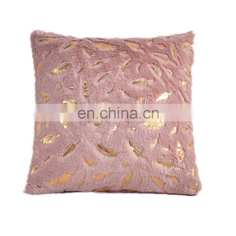 Home Decorative velvet Cushion Cases Fur with Gold Leaves throw Pillow cover Farmhouse