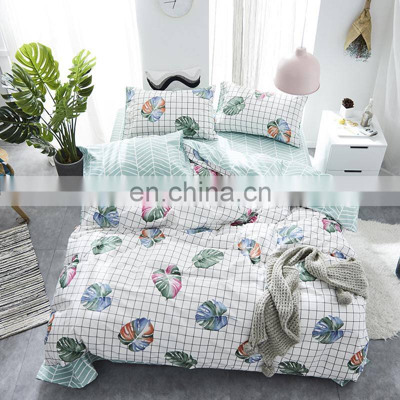 i@home 100% cotton modern bedding sets linen sheets duvet cover with palm leaves delicate pattern for living room