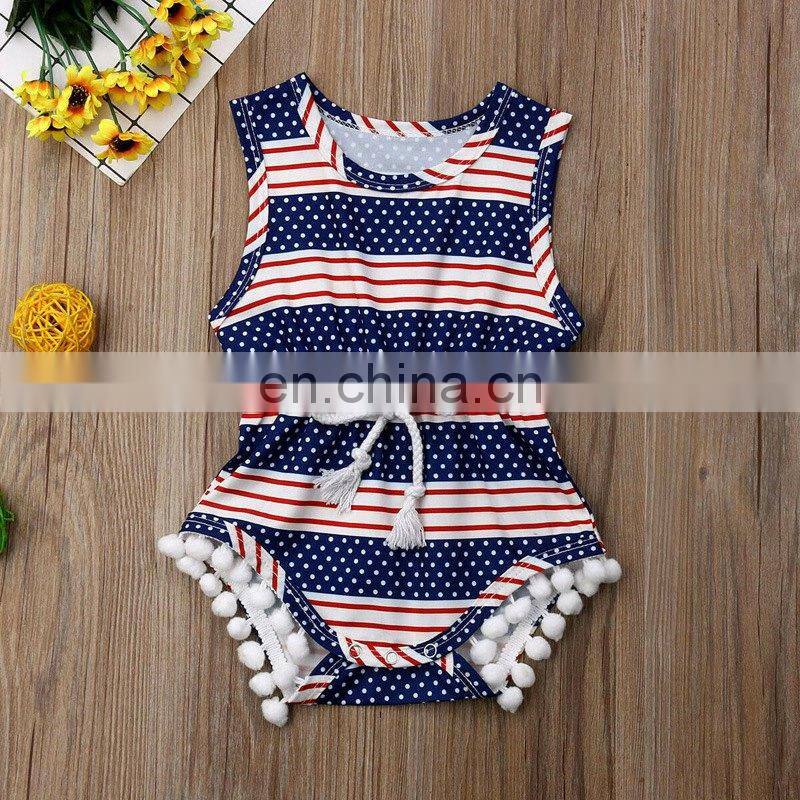 Newborn Baby Girl & Boy Summer Romper Clothes Infant Baby Girls Dot Striped Romper Tassel Romper Clothes JULY 4TH