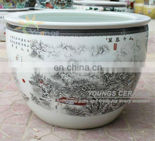 Retail big completely weatherproof porcelain ceramic fish pot and garden planter pot