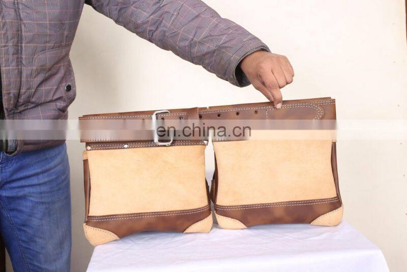 High Quality Heavy Duty Leather Tool Bag Pouch with Belt for Carpenter/ Electrician/ Handyman's Work Tool Bag pouch