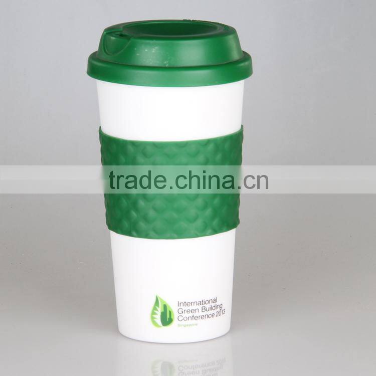 Double Wall PP Plastic Coffee Cup with Lid and Sleeve