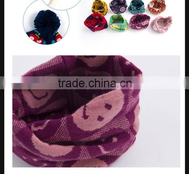Hot Selling 2014 Winter Latest Cute Smile Face Pattern Knitted Kids Circle Loop Scarf