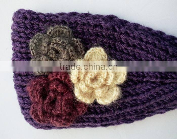 Good-looking 3 Flower Decorated Fashion Women Knitted Headband Headwear