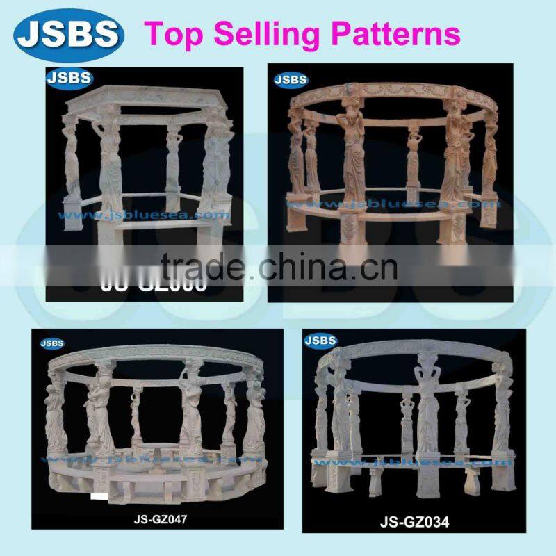 hand carved natural stone gazebo with solid roof