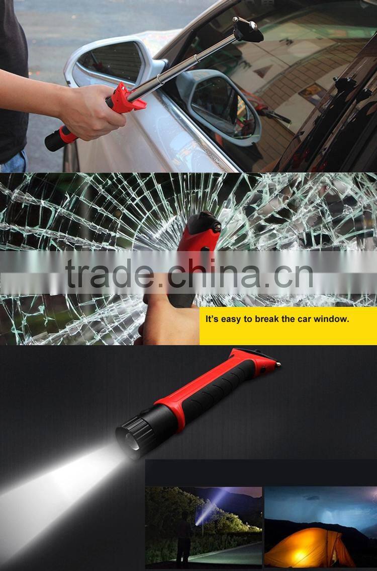 Car Hammer with Led Flashlight, SOS Light and Seat Belt Cutter